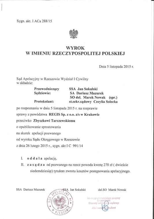 Wyrok Sądu w sprawie artykułu w Perfect Body